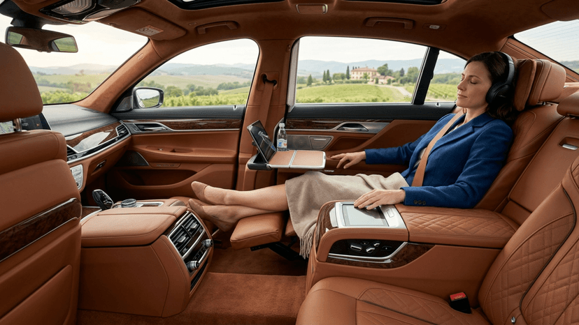 A shot of a private luxury car interior, emphasizing the comfort, privacy, and convenience of choosing a private tour service for your trip.
