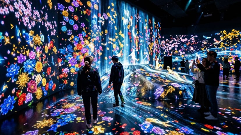 Vibrant digital art projections at teamLab Borderless Tokyo.