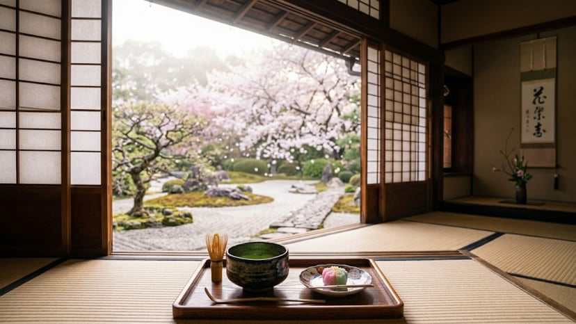 A peaceful tea house experience in the Japanese garden section of Shinjuku Gyoen.