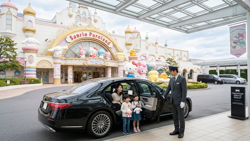 A comfortable private vehicle service ready to transport families to Sanrio Puroland