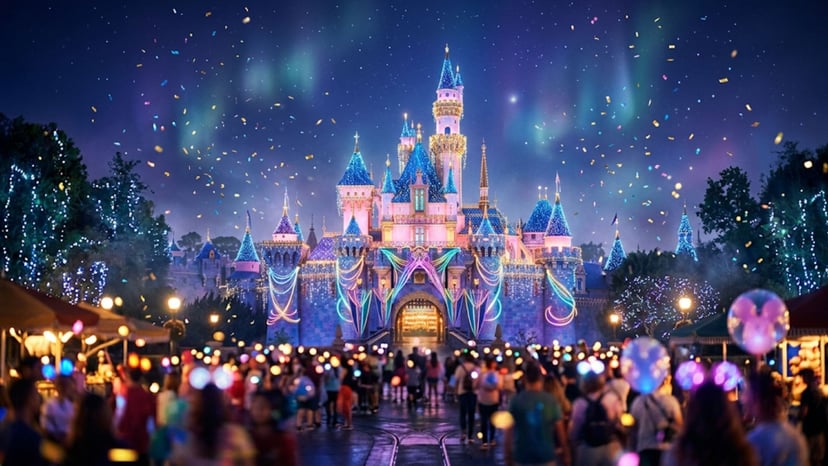 Cinderella Castle glowing at Tokyo Disneyland at night.