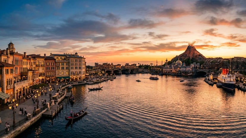Scenic view of the Mediterranean Harbor at Tokyo DisneySea.