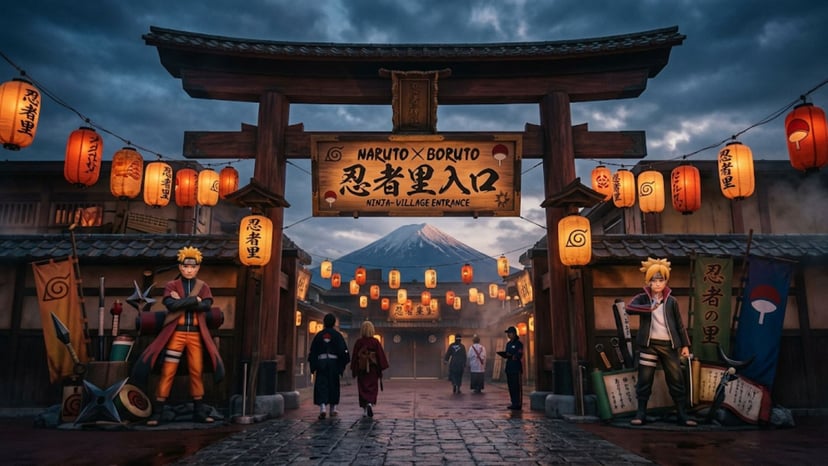 Anime fans exploring the Naruto x Boruto Village attraction.