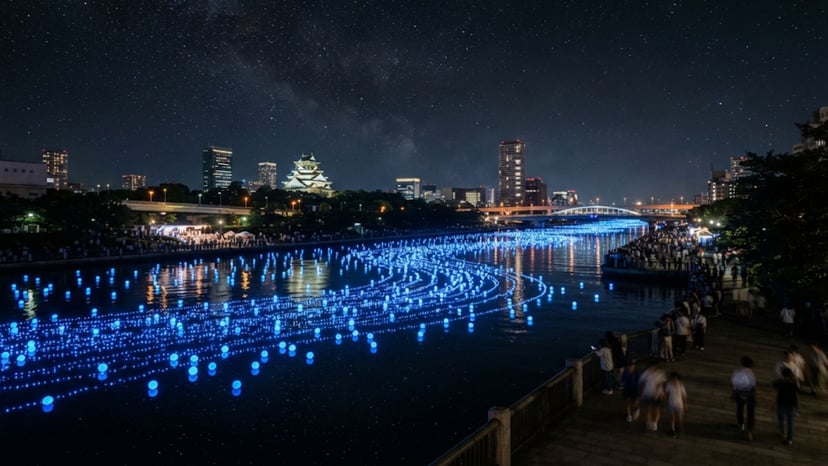 Magical Milky Way festival lights on Okawa River