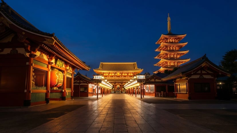 Senso-ji Temple illuminated at night