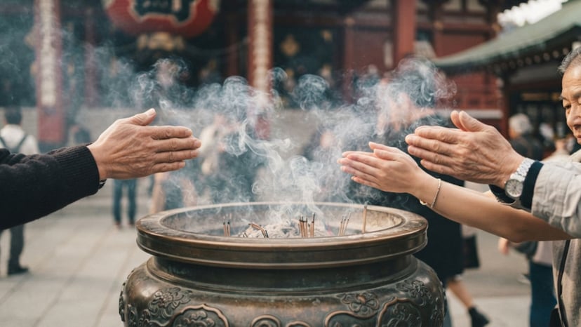 Visitor performing the incense purification ritual