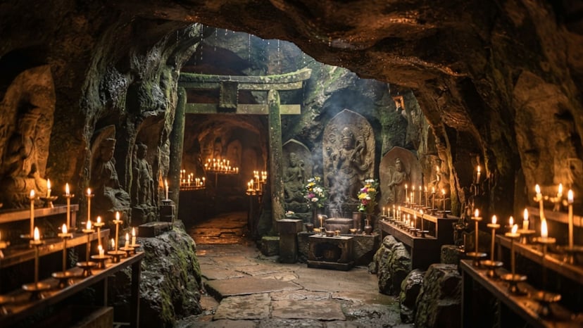 Mystical entrance to the Benzaiten Cave at Hasedera