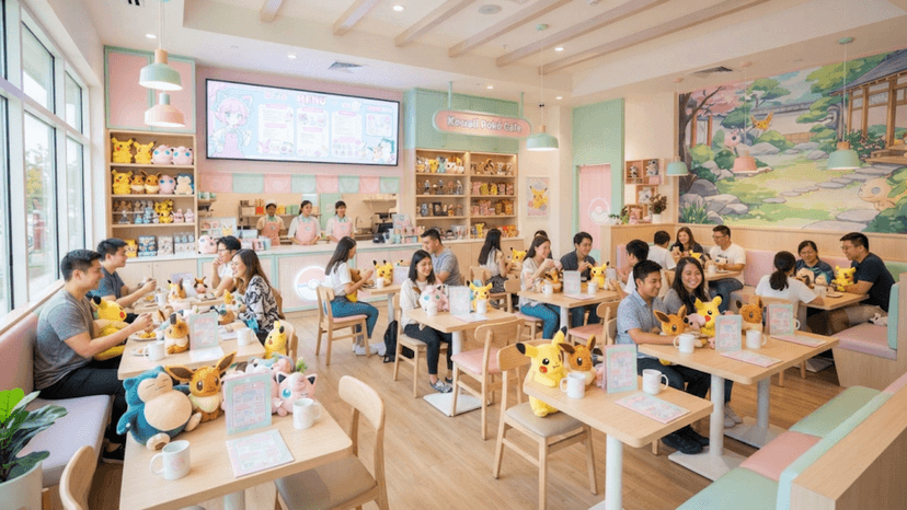Colorful themed interior and decor of Pokémon Cafe Tokyo
