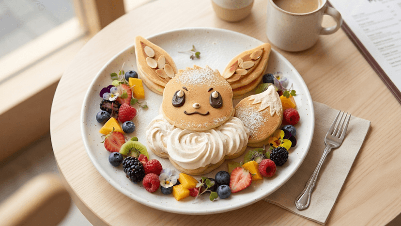 Sweet Eevee-themed fruit pancakes