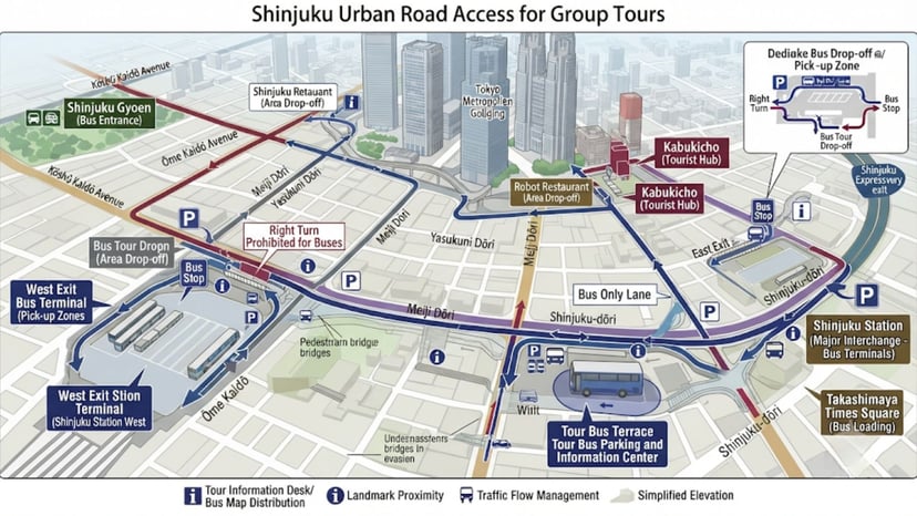 Shinjuku area urban road access for tours