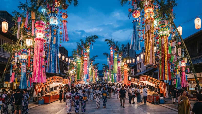 Vibrant bamboo decorations at Tanabata Festival
