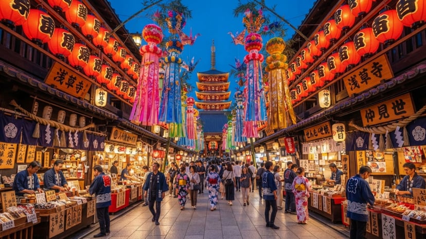 Traditional decorations in Asakusa neighborhood