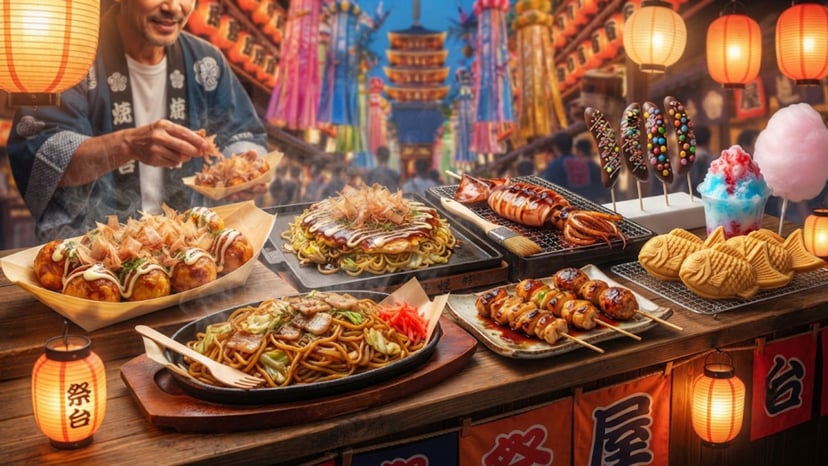 Selection of Japanese matsuri street food