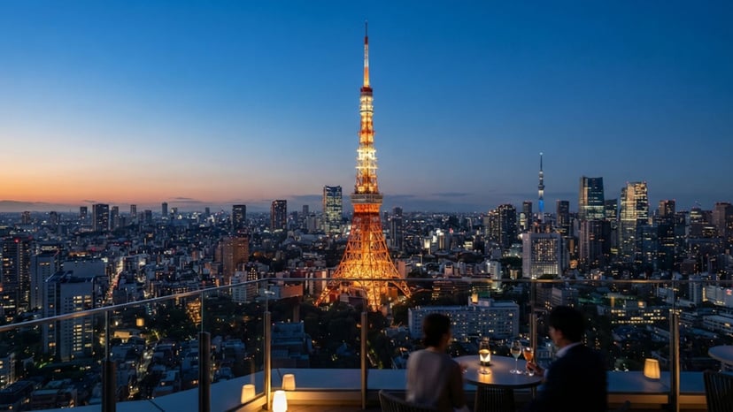 Iconic Tokyo Tower night view from Mori Tower 52F
