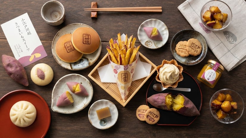 A variety of delicious sweet potato snacks unique to Kawagoe.