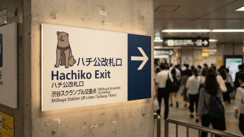 Shibuya Station Hachiko Exit signs