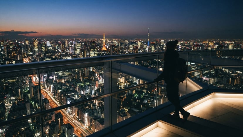 Traveler admiring the view from Tokyo Skytree.