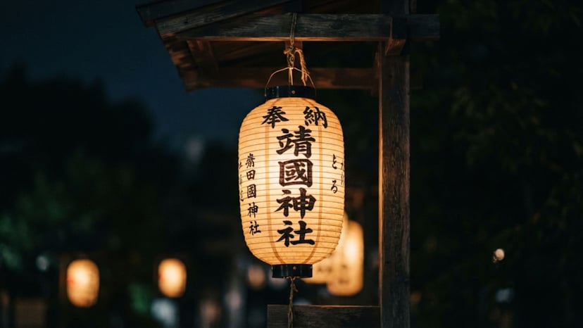Close-up of a hand-painted miakashi lantern showing intricate calligraphy.