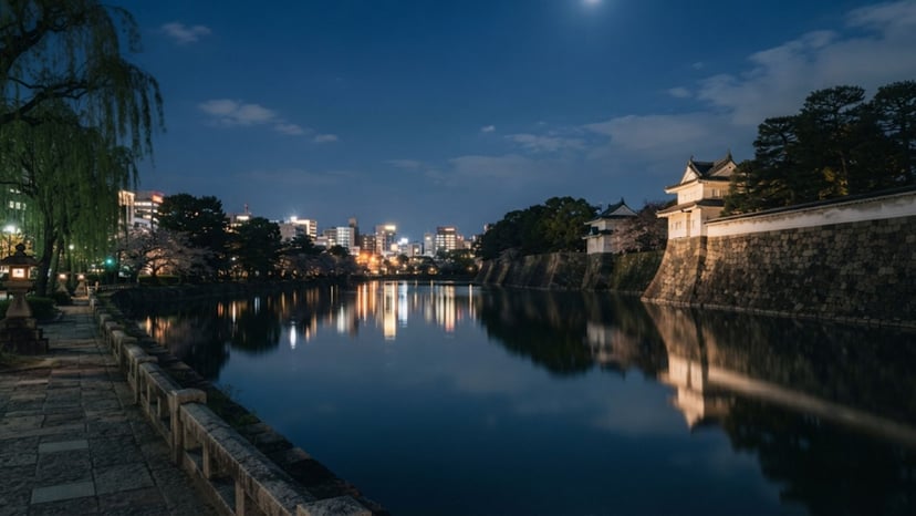 The scenic view of the Chidorigafuchi moat at night.