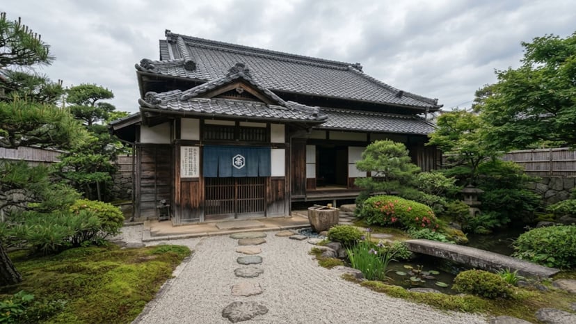 A preserved Edo-period historic house within the garden.