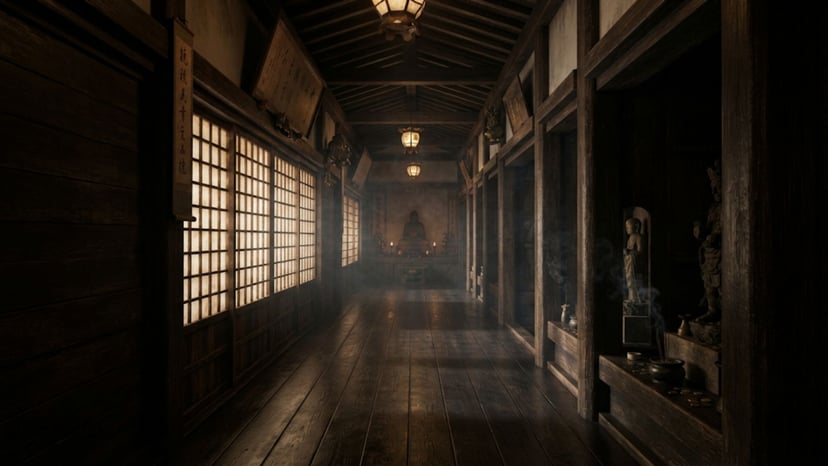 A monk walking through the Zenkoji underground passage.
