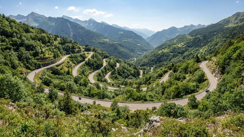 An aerial view of the serpentine Irohazaka Winding Road.