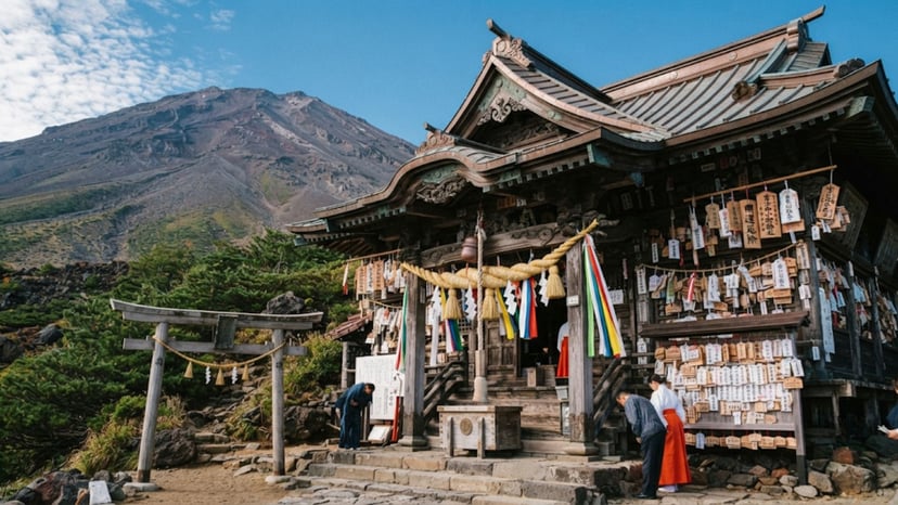 Historic Komitake Shrine wooden structure at Mount Fuji 5th Station