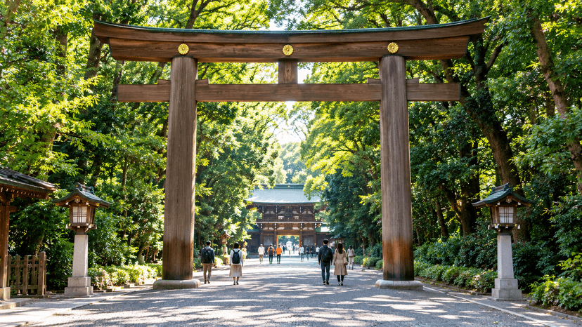 Meiji Shrine torii gate and forest in Tokyo itinerary
